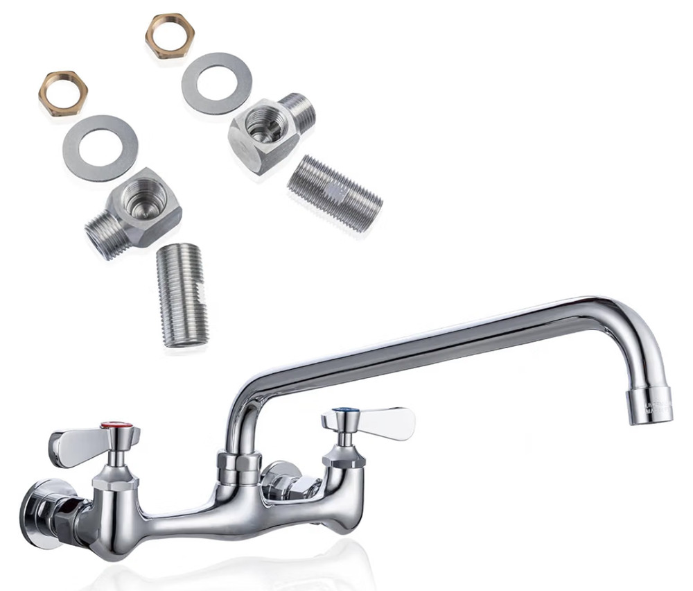 8" Center Wall Mount Commercial Kitchen Sink Faucet with 12" Spout
